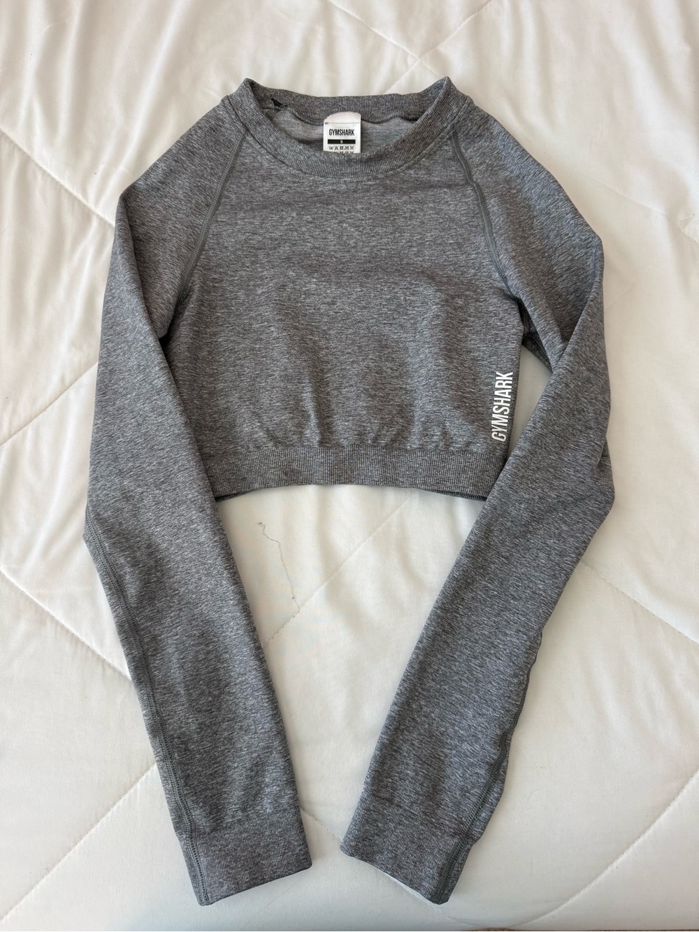 Gymshark Gray Cropped Crewneck Long-Sleeve Top